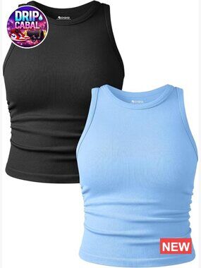 2 Piece Crop Tank Tops Crew Neck Sleeveless Stretch Yoga Camis Set